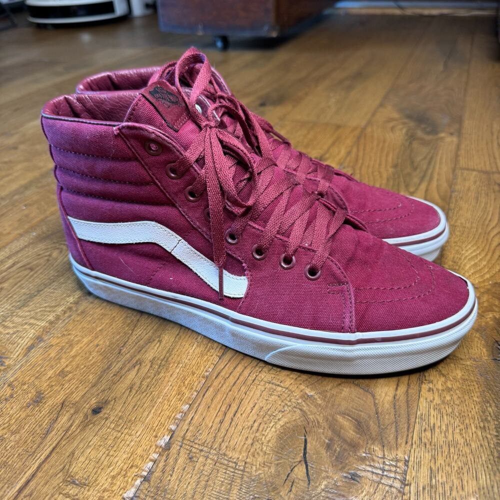 Vans Sk8-Hi High Top Sneakers Red Burgundy Skate Shoes Men's Sz 9.5 Womens 11 - Picture 2 of 7